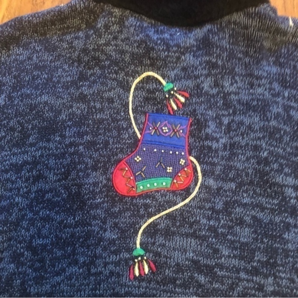 Designers studio Original Cardigan Christmas XL Blue Embroidered Very Good - Picture 5 of 5